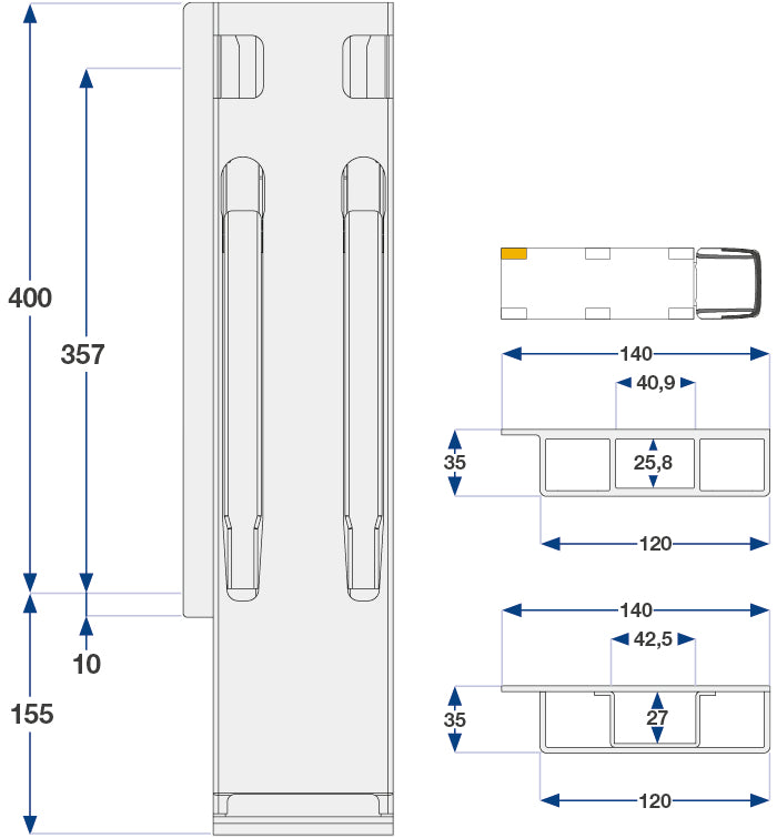 Kinnegrip / 40cm / K20 / Venstre / Bak / Aluminium