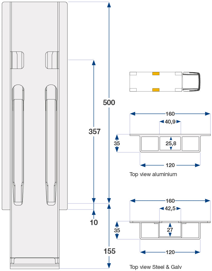 Kinnegrip / 50cm / K20 / Side / Aluminium