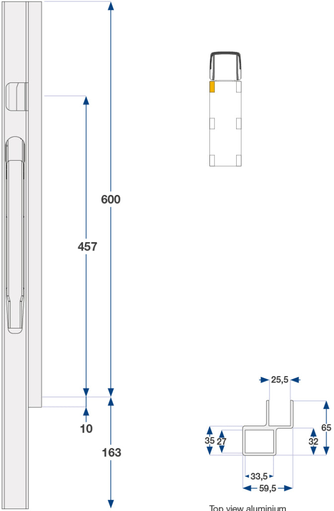 Kinnegrip / 60cm / K20 / Venstre / Foran / Aluminium