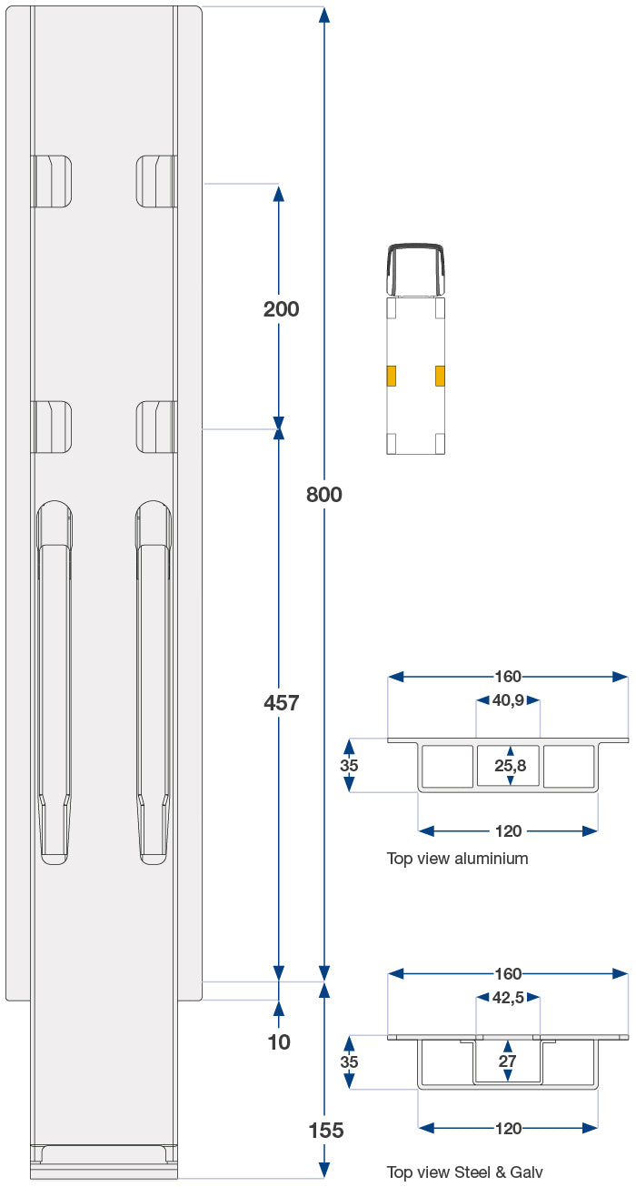 80Cm Kinnegrip K20 Sidestolpe, Alu. 2-Port