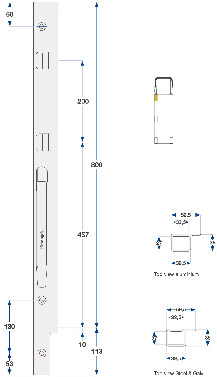 Kinnegrip / 80cm / K20 / Venstre / Foran / Aluminium / Skru