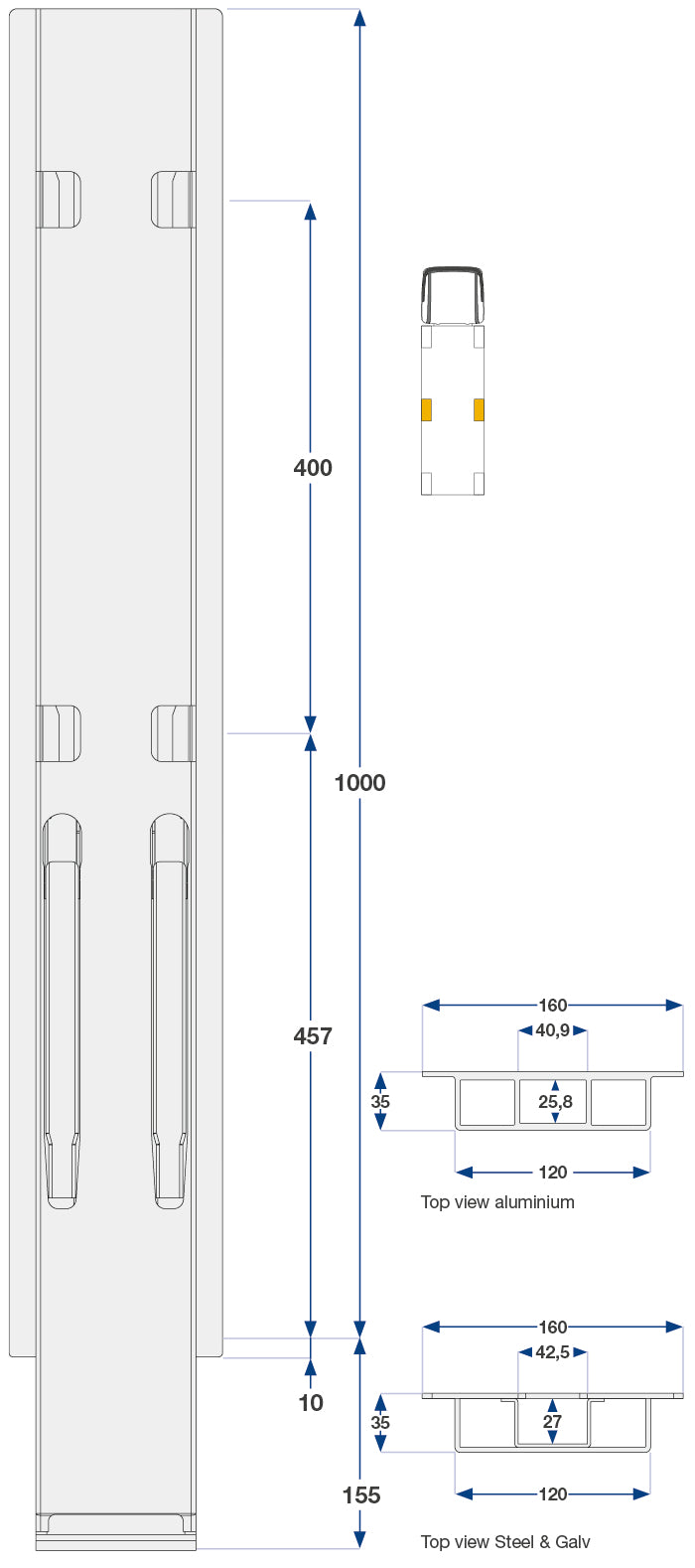 100Cm Kinnegrip K20 Sidestolpe, Stål
