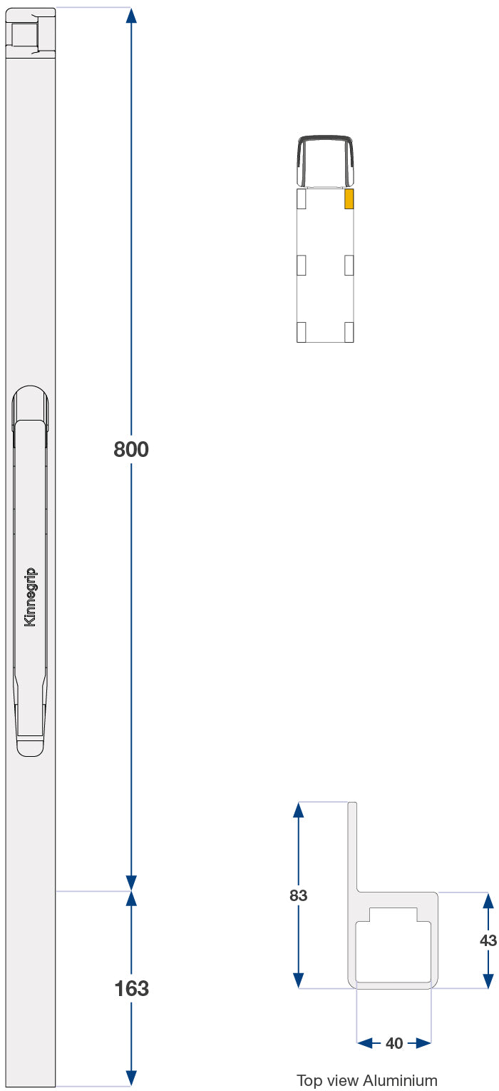 Kinnegrip / 80cm / K30 / Høyre / Foran / Aluminium