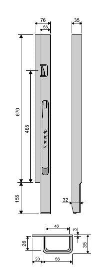 Kinnegrip / 60cm / K4 / Høyre / Foran / Stål