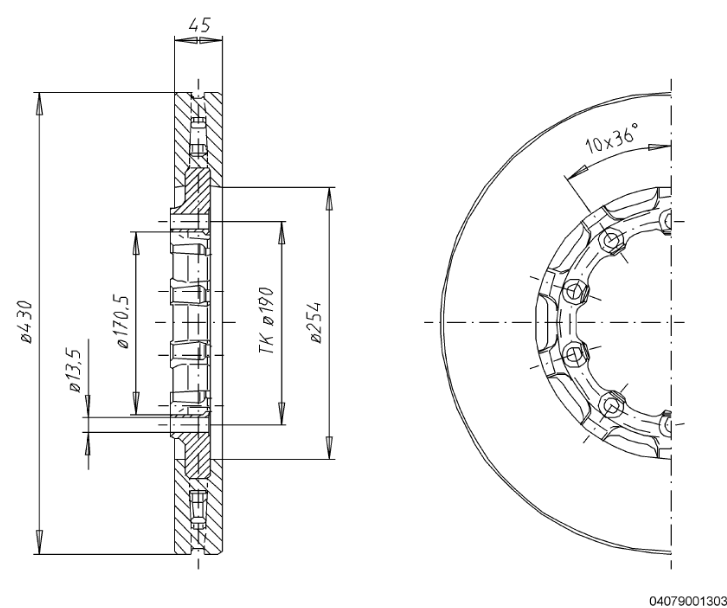 Bremseskive 22,5", 430mm x 45mm, 10-bolt