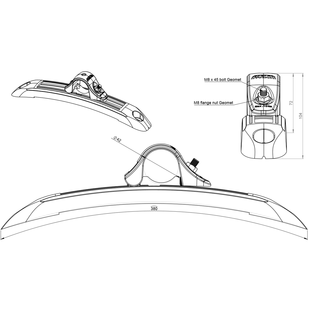 Justerbart Skjermfeste 42mm sort plast Parlok