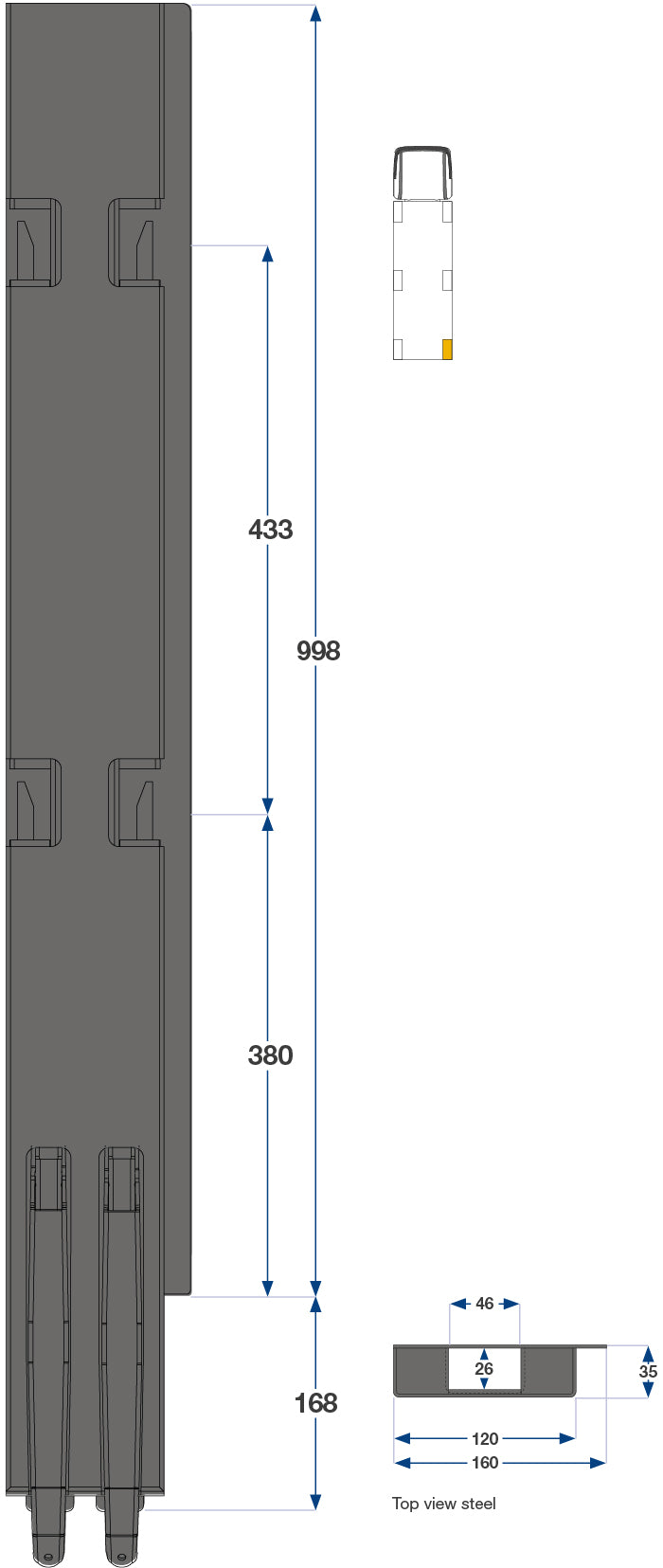 Kinnegrip / 100cm / K5 / Høyre / Bak / Stål