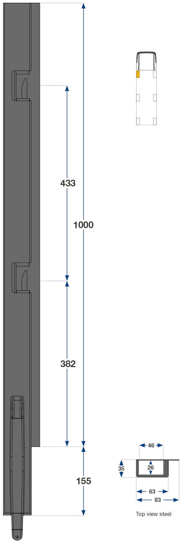 Kinnegrip / 100cm / K5 / Venstre / Foran / Stål