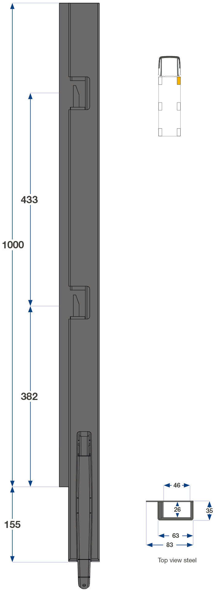 Kinnegrip / 100cm / K5 / Høyre / Foran / Stål