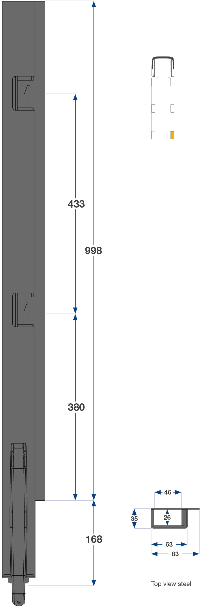 Kinnegrip / 100cm / K5 / Høyre / Bak / Stål / Smal