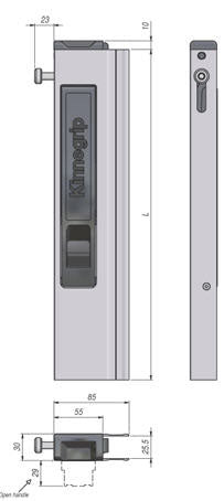 Kinnegrip / Lås / T50 / 400 mm / Venstre / Aluminium