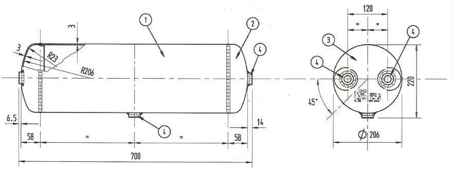 Tank 20 L, Alu  Ø206x 700mm