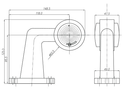 Markeringslys med gummiarm, 90°, rød/hvit, venstre