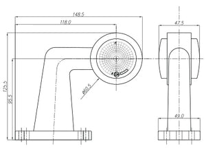 Markeringslys med gummiarm, 90°, rød/hvit, venstre