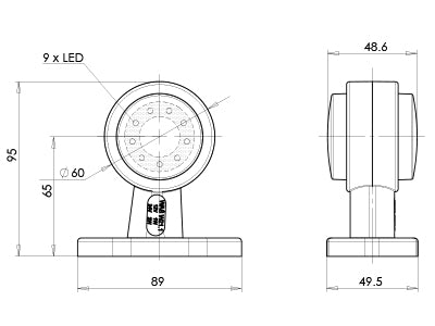 Markeringslys med gummiarm, kort, rød/hvit