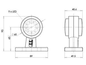 Markeringslys med gummiarm, kort, rød/hvit