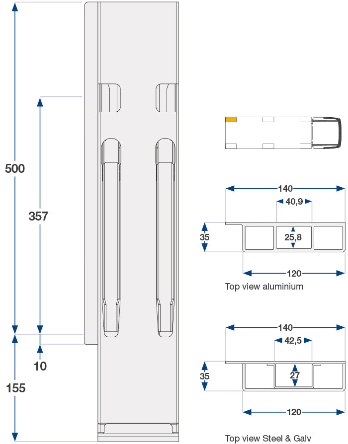 Kinnegrip / 50cm / K20 / Venstre / Bak / Stål