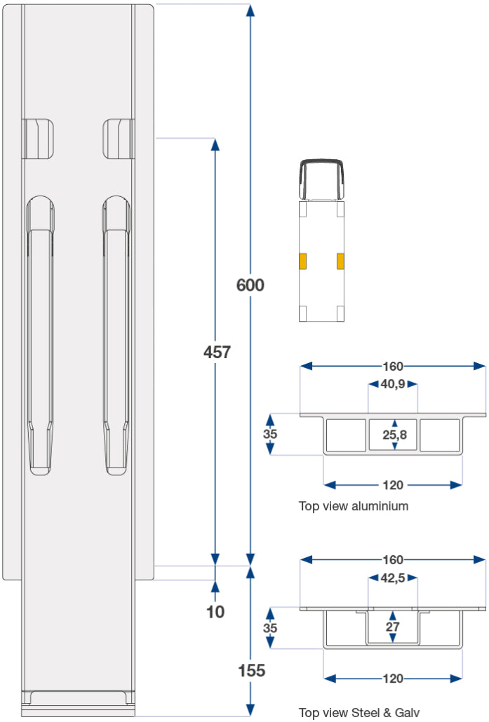 60Cm Kinnegrip K20 Sidestolpe Kt, Alu.