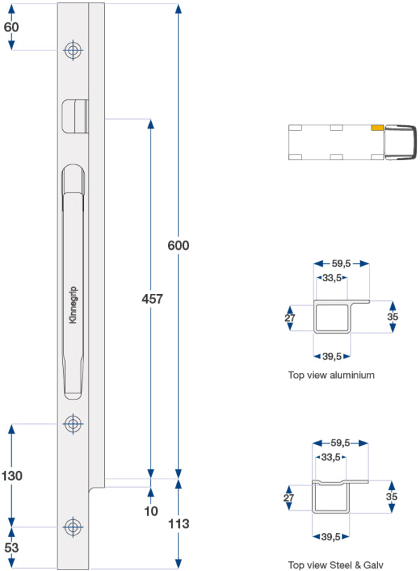 Kinnegrip / 60cm / K20 / Venstre / Foran / Galvanisert / Skru