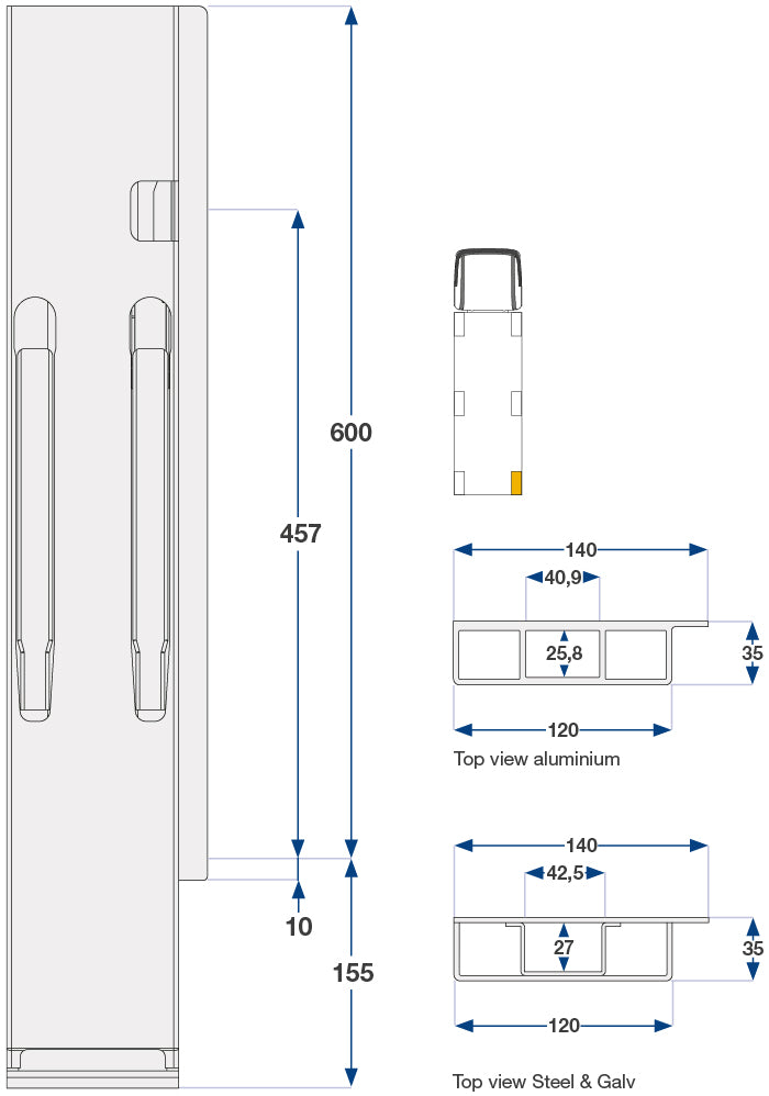 Kinnegrip / 60cm / K20 / Høyre / Bak / Aluminium
