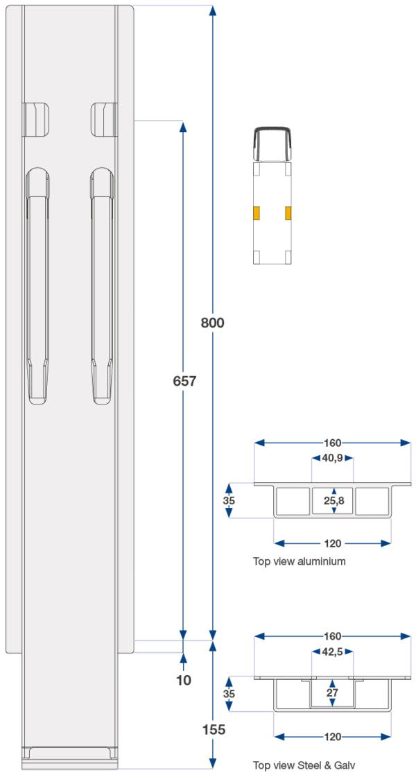 80Cm Kinnegrip K20 Sidestolpe, Alu.