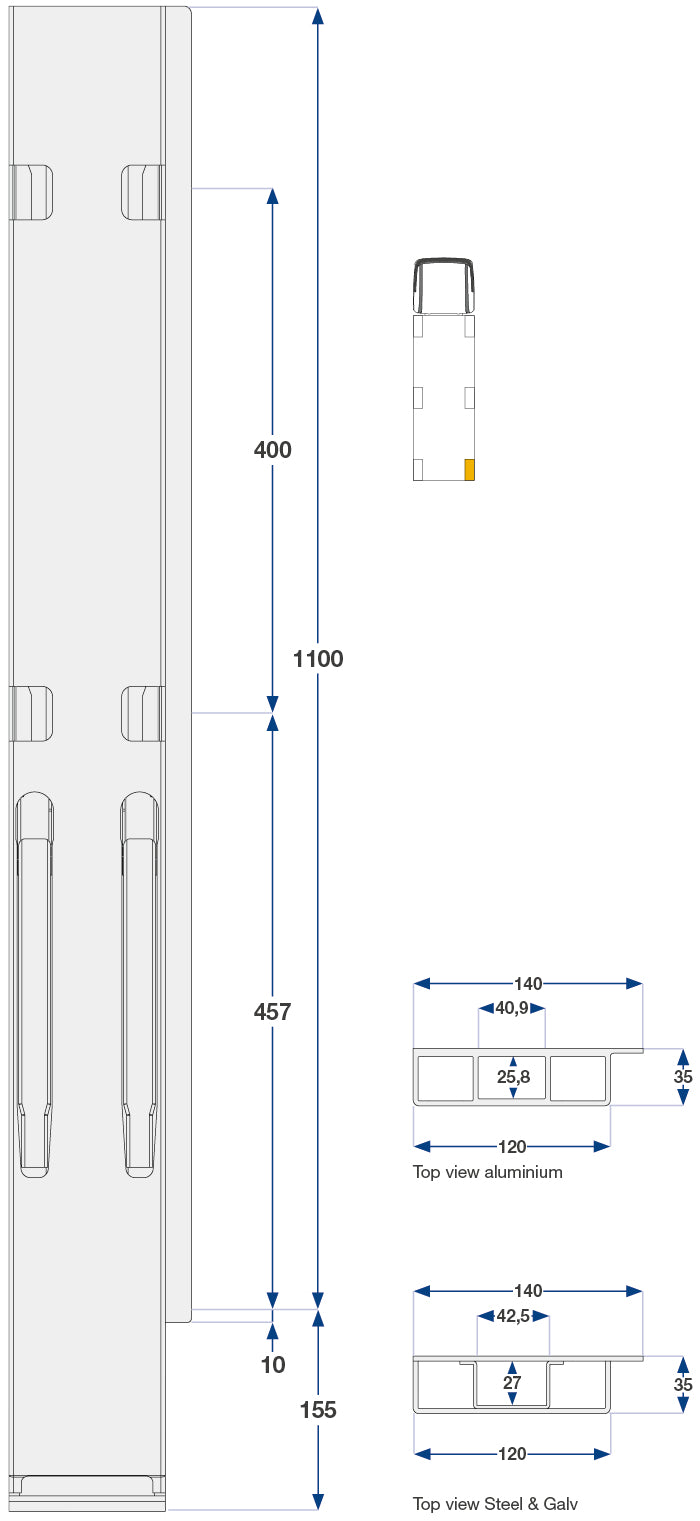 Kinnegrip / 100cm / K20 / Høyre / Bak / Aluminium