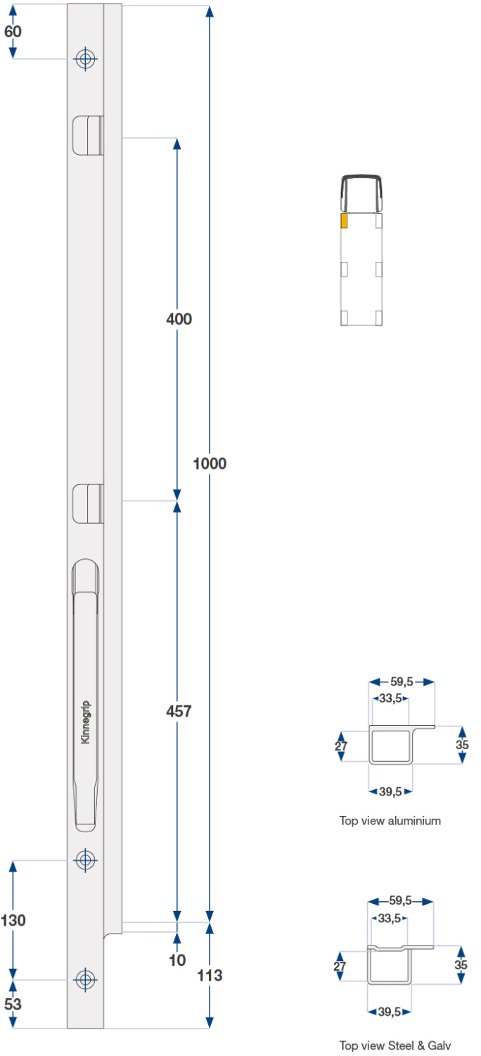 Kinnegrip / 100cm / K20 / Venstre / Foran / Aluminium / Skru