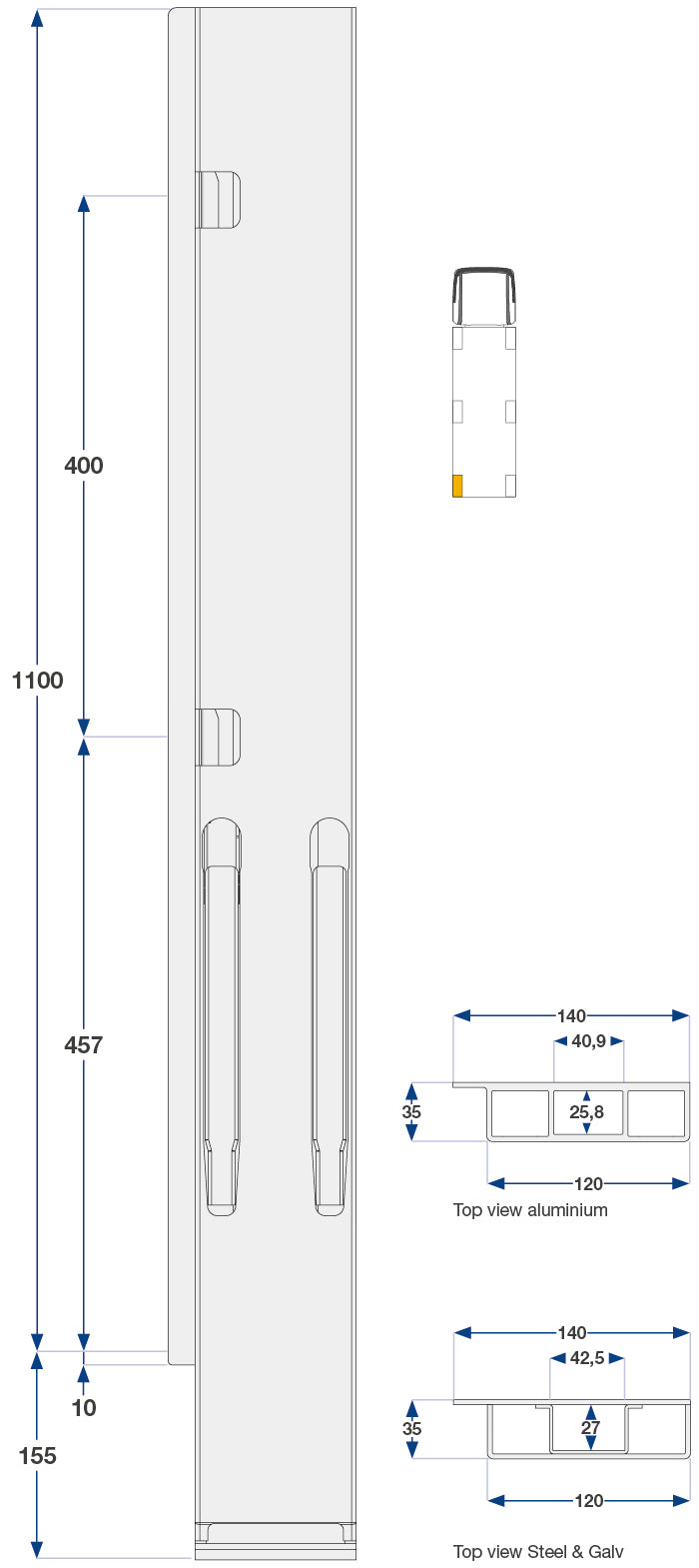 Kinnegrip / 100cm / K20 / Venstre / Bak / Stål