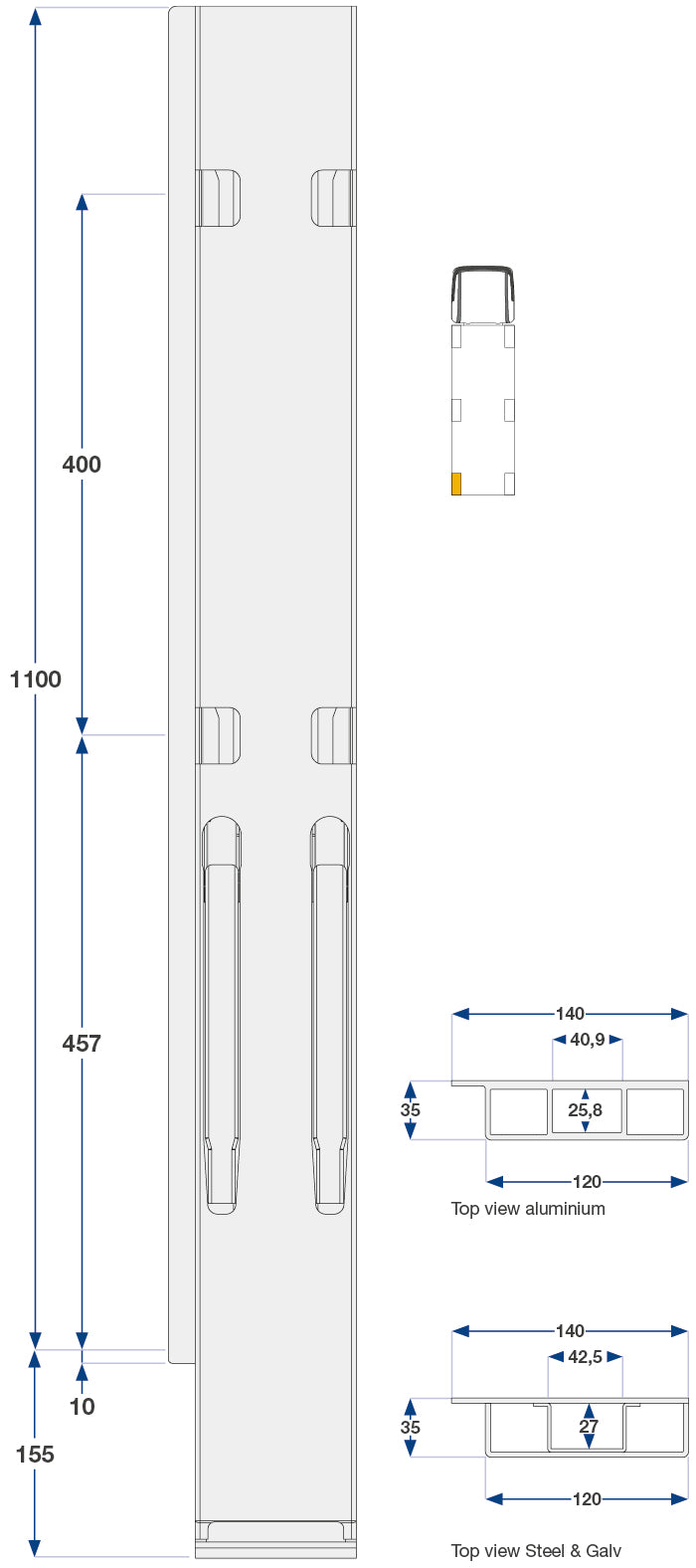Kinnegrip / 100cm / K20 / Venstre / Bak / Aluminum