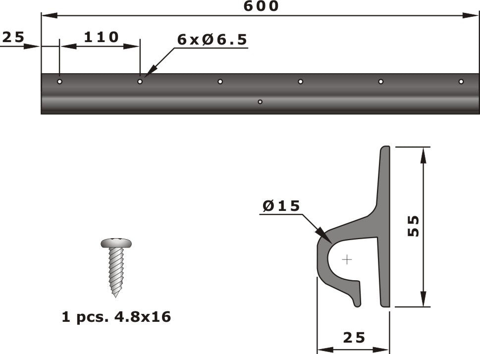 Pvc-Skinne For Skvettlapp 600Mm