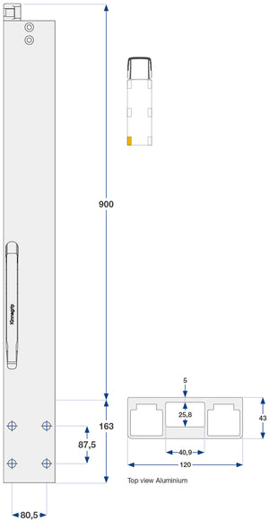 Bakstolpe venstre skrubar K30 900mm