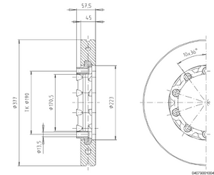 Bremseskive 19,5", 377mm x 45mm, 10-bolt