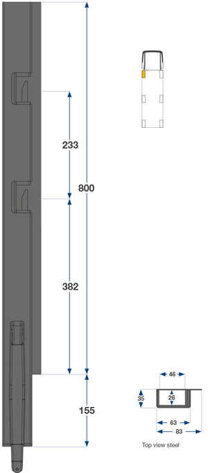 Kinnegrip / 80cm / K5 / Venstre / Bak / Stål / Smal