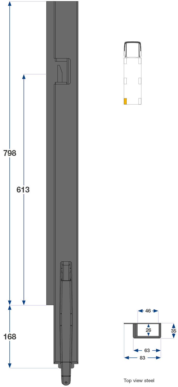 Kinnegrip / 80cm / K5 / Venstre / Bak / Stål / Smal