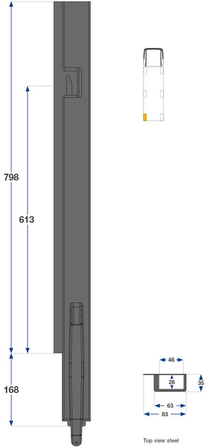 Kinnegrip / 80cm / K5 / Venstre / Bak / Stål / Smal