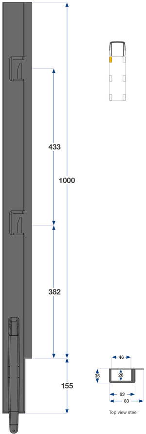 Kinnegrip / 100cm / K5 / Venstre / Foran / Stål