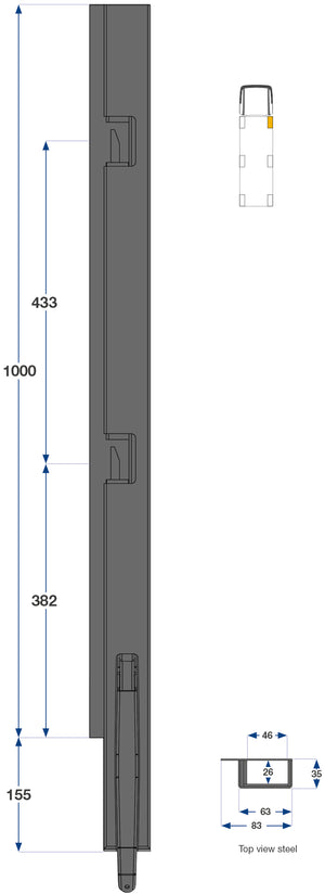 Kinnegrip / 100cm / K5 / Høyre / Foran / Stål