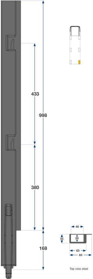 Kinnegrip / 100cm / K5 / Høyre / Bak / Stål / Smal