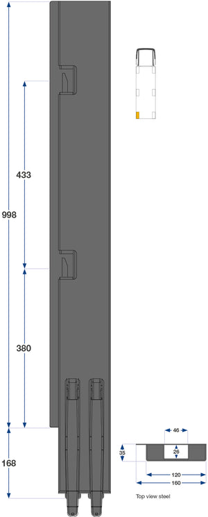 Kinnegrip / 100cm / K5 / Venstre / Bak / Stål