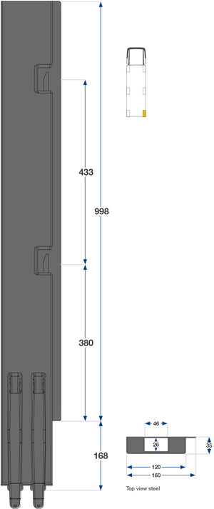 Kinnegrip / 100cm / K5 / Høyre / Bak / Stål