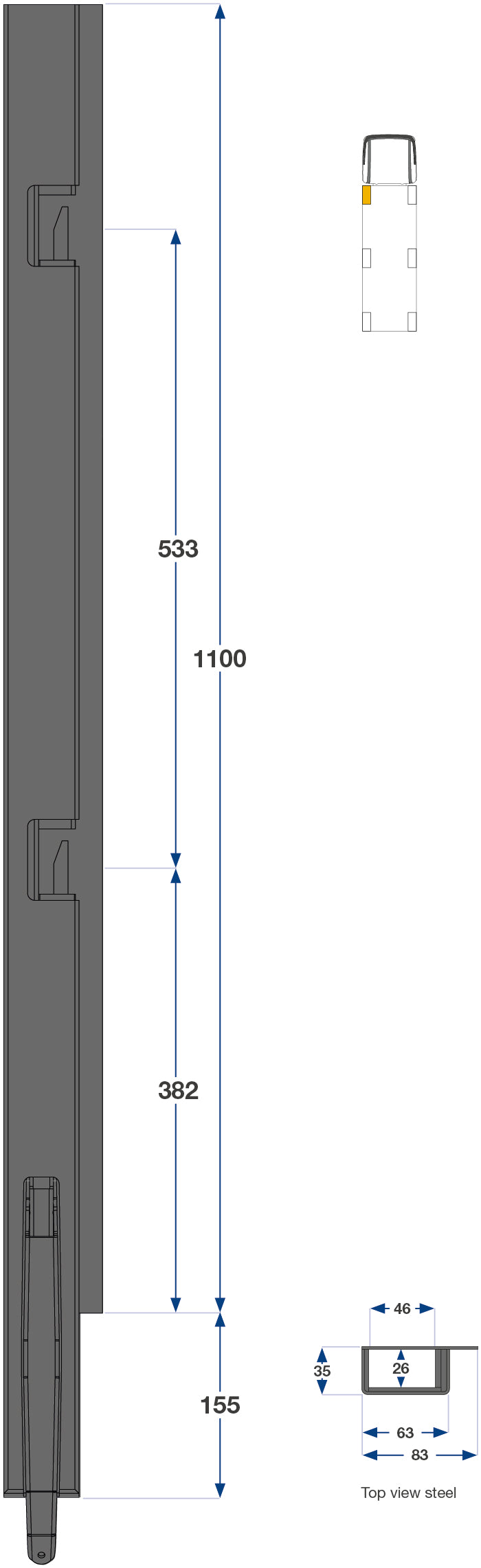 Kinnegrip / 110cm / K5 / Venstre / Foran / Stål