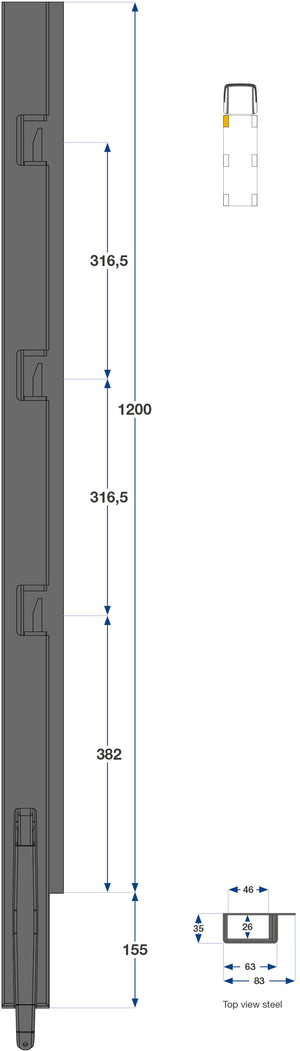 Kinnegrip / 120cm / K5 / Venstre / Foran / Stål