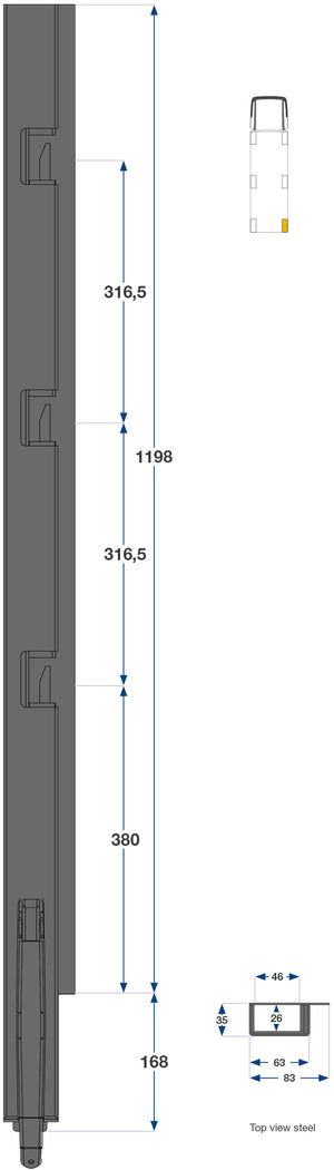 Kinnegrip / 120cm / K5 / Høyre / Bak / Stål / Smal