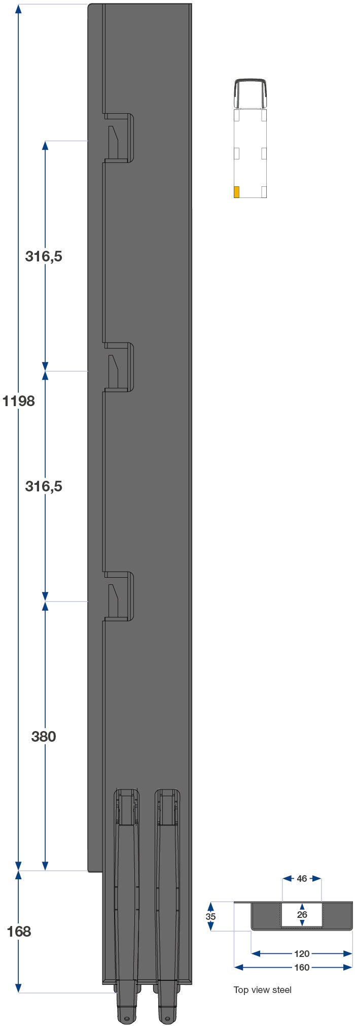 Kinnegrip / 120cm / K5 / Venstre / Bak / Stål
