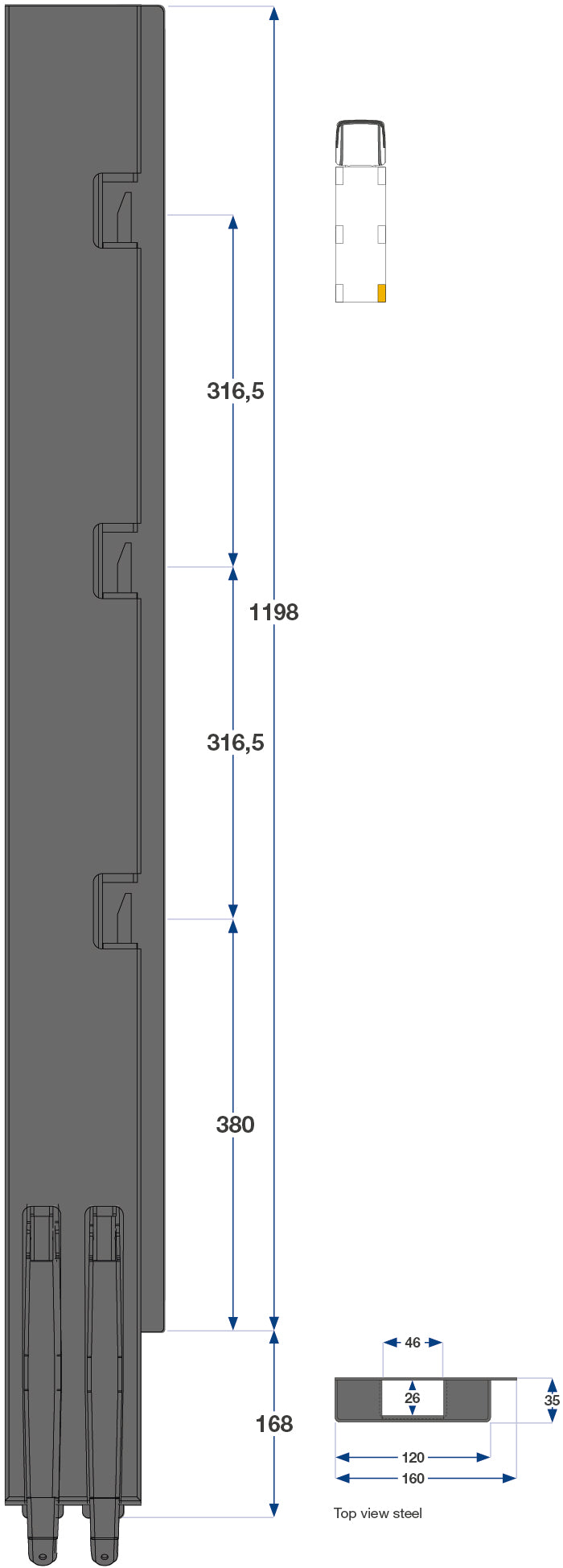 Kinnegrip / 120cm / K5 / Høyre / Bak / Stål