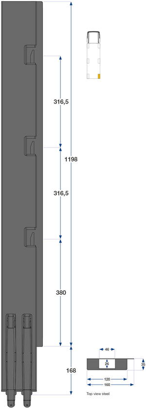 Kinnegrip / 120cm / K5 / Høyre / Bak / Stål