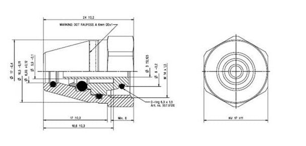 Raufoss / Scania nippel   6mm rør M14x1,5 inv