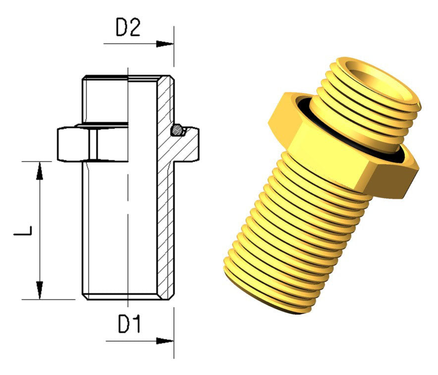 Skottgj.føring M12x1,5-M12x1,5 m/O-Ring