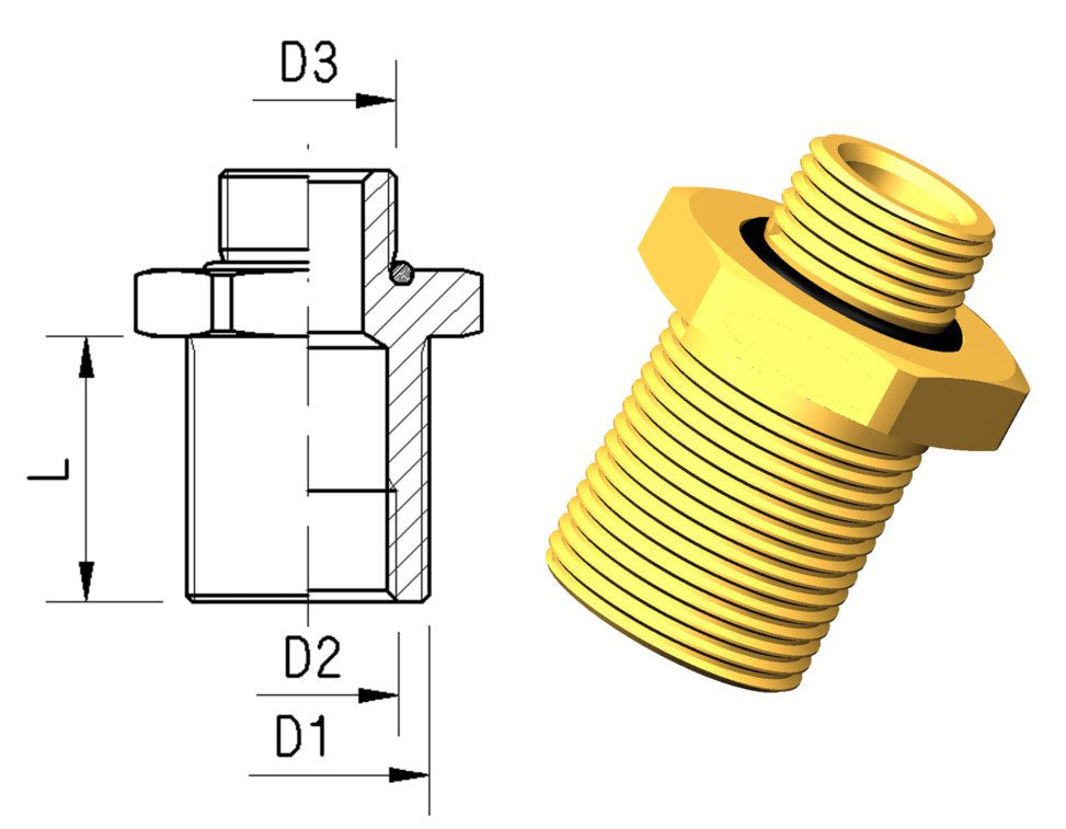 Skottgj.føring M22x1,5-M16x1,5-M16x1,5 m/O-Ring