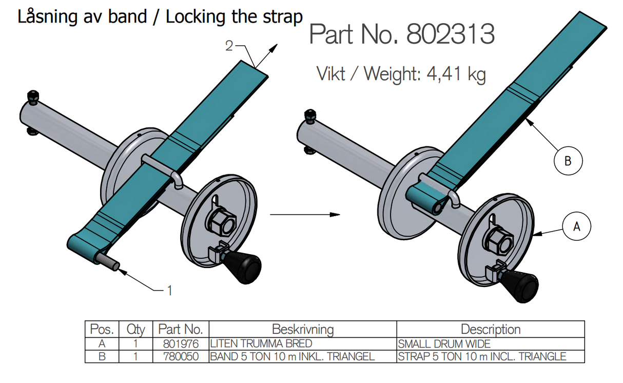Sats for liten tromme bred med 10m bånd TU
